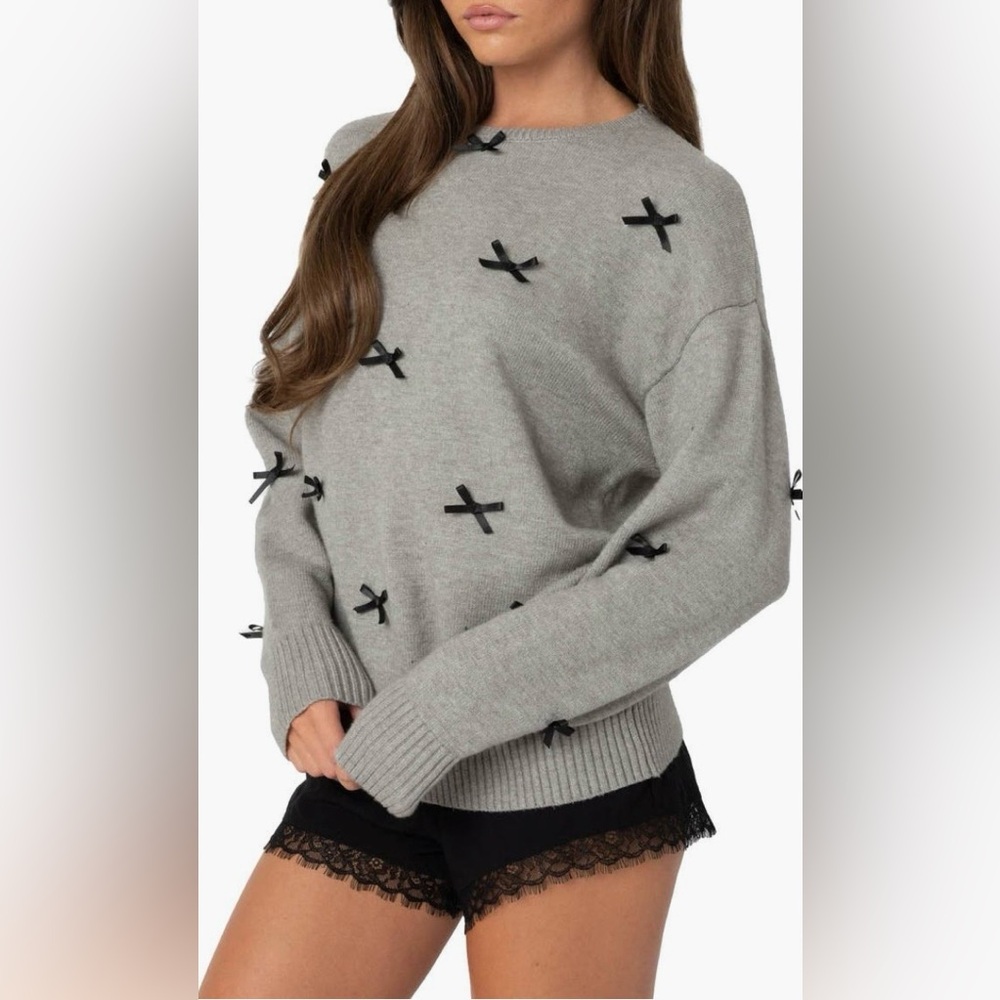 🎀 NWT 🎀 Edikted, Bow Oversized Sweater, Gray Melange, Sizes M & L